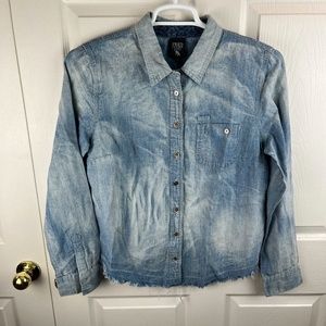 Prps Goods & Co Denim Linen Button Front Shirt Blue Large